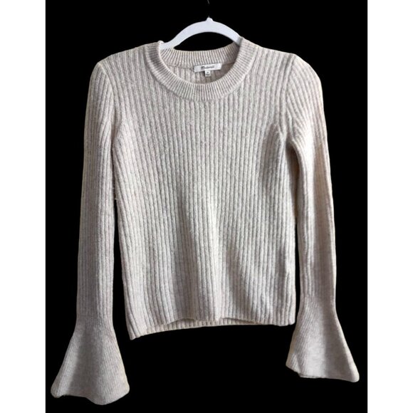 Madewell Wool Blend Flared Sleeve Lightweight Fall School Sweater Sz XS Oatmeal - Picture 6 of 12